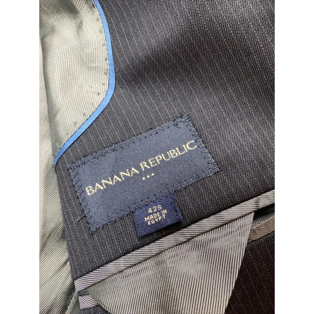 Banana Republic Suit‎ Jacket Sport Coat Blazer Wool 3 Button Black Stripe 42S